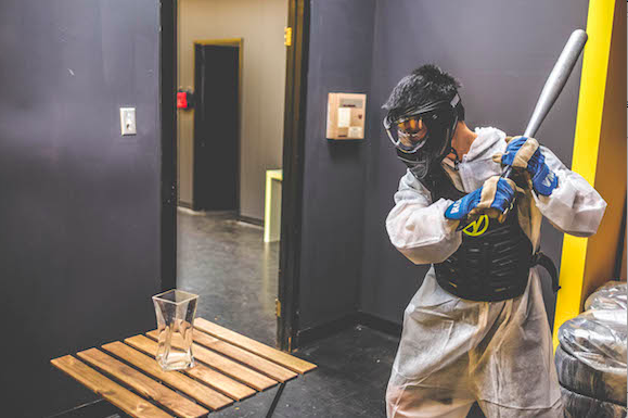 A vase meets its match in Battle Sports' rage room. 
