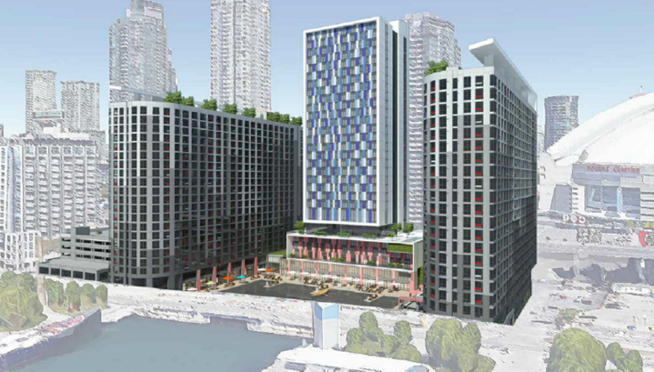 A rendering of what 350-290 Queens Quay West would look like with a new 29-storey tower